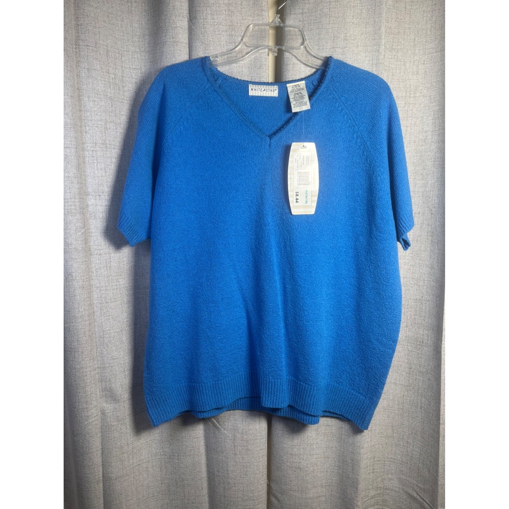 White Stag Cabana Blue V-Neck Short Sleeve Knit Sweater XL 16-18